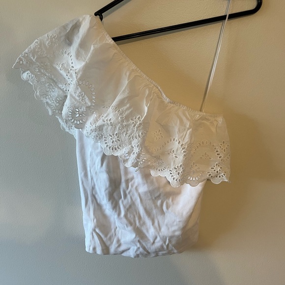 Eyelet One-Shoulder Paneled Rib-Knit Top for Women NWT Large - Picture 2 of 7